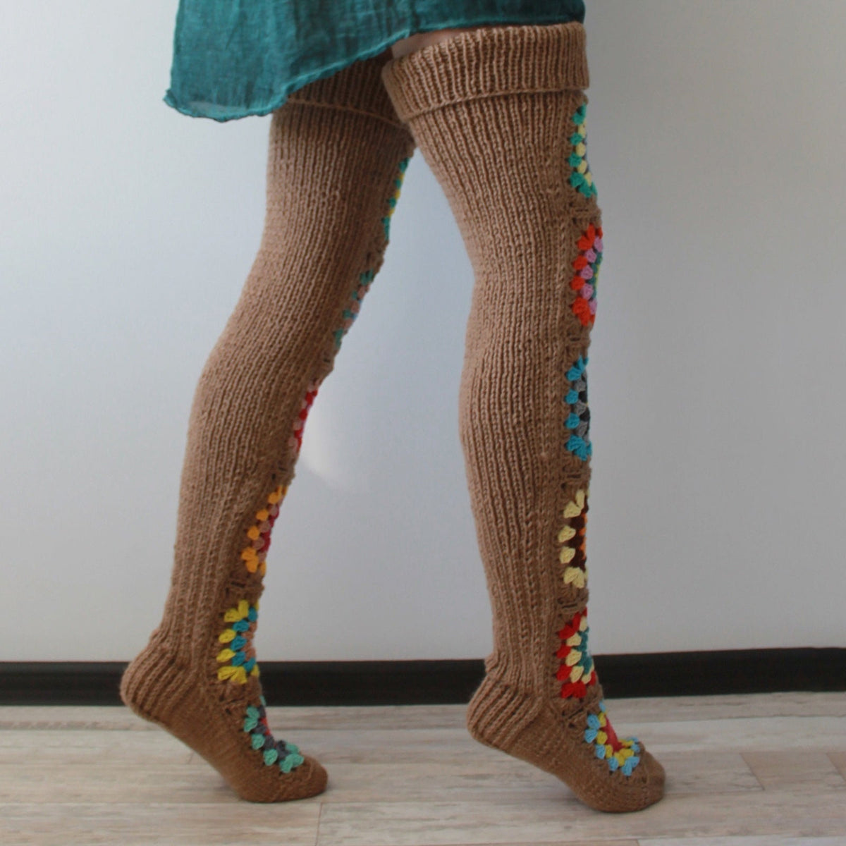 Cozy Winter Thigh Socks - Long Knit Over Knee Stockings - Boho Leg Warmers Crochet SS69