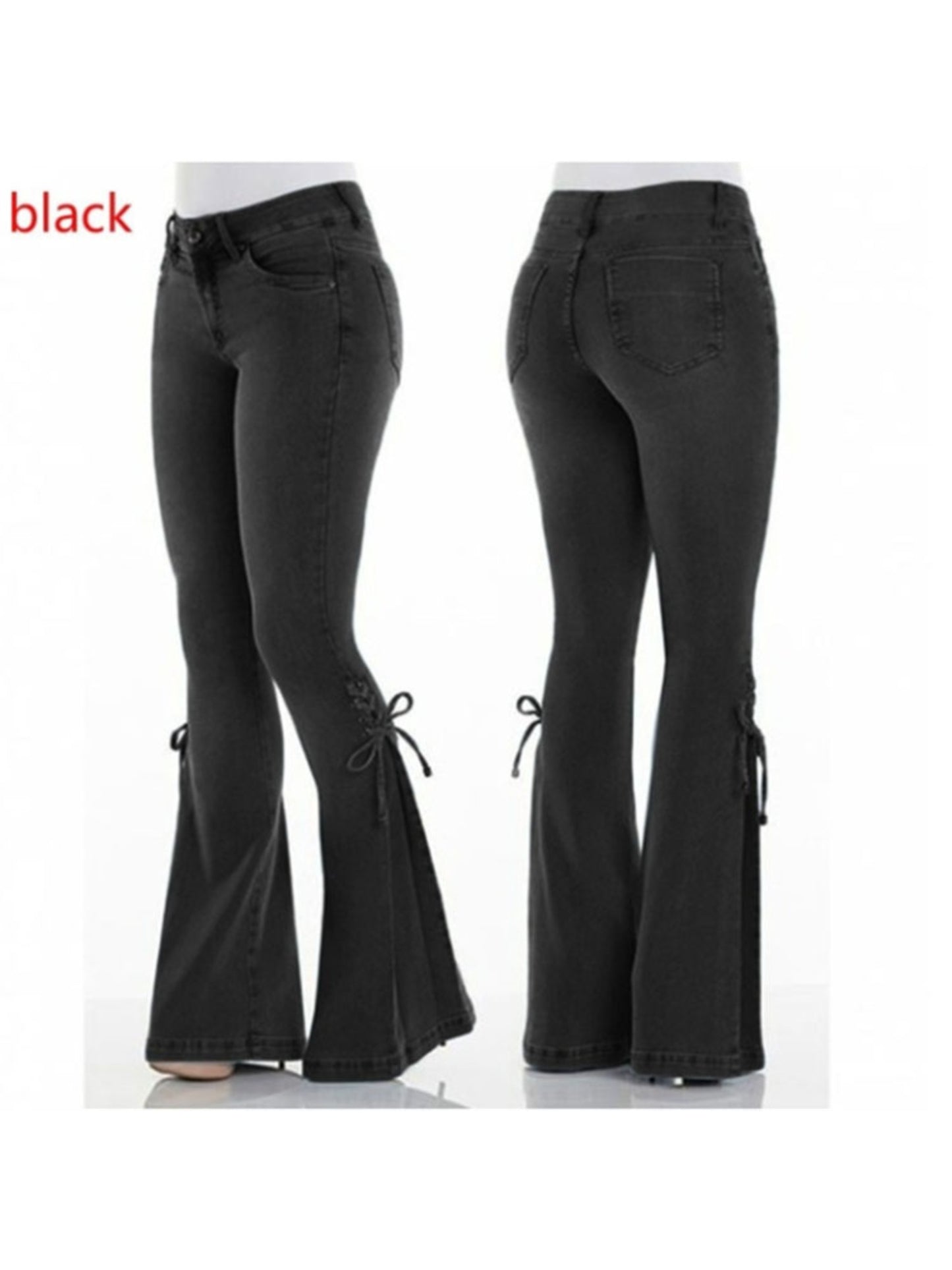 Women'S 100% High-Stretch Mid-Rise Slim Flared Jeans with Tie-Front Detail - SS69 