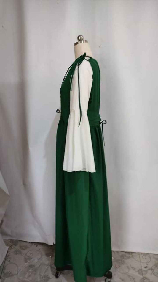 [Elegant Medieval Costume] Elegant Women's Medieval Two-Piece Costume - Renaissance Drama Outfit with Corset-like Bodice & Long Flowing Skirt | Halloween, Renaissance Faire, Themed Parties | Burgundy/White, Black/White, Green