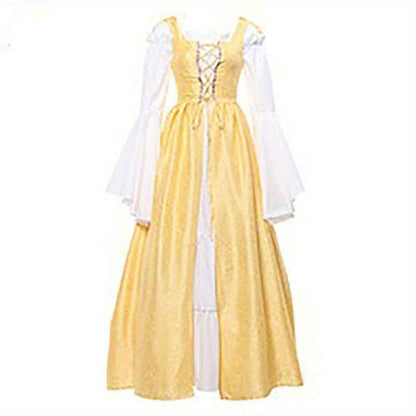 [Elegant Medieval Costume] Elegant Women's Medieval Two-Piece Costume - Renaissance Drama Outfit with Corset-like Bodice & Long Flowing Skirt | Halloween, Renaissance Faire, Themed Parties | Burgundy/White, Black/White, Green