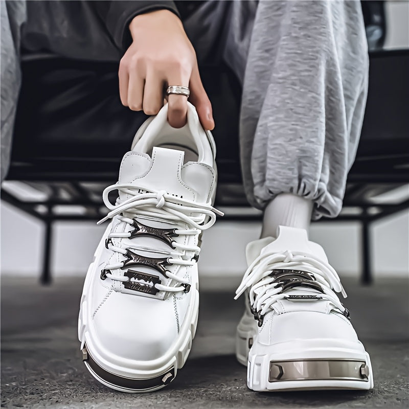 Men's Fashion Pink Platform Sneakers - Casual Streetwear Running Shoes with Durable PU Upper, Anti-Slip EVA Insole & PVC Sole, Lace-Up Design for Casual Attire SS69