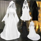 Women's Medieval Renaissance Wedding Dress & Costume - Off-Shoulder/Boat Neck Hooded Waist A-Line Dress with Slim-Fit Bodice & Flowing Train, Machine Washable Renaissance Faire Outfit for Renaissance-Themed Events, Weddings,