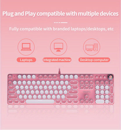 YINDIAO Pink Mechanical Keyboard with Cherry Switches - Retro Punk Design, Backlit Gaming Keyboard for Office & Home Use, Office Keyboard | Pink Keyboard | Nonslip Texture SS69