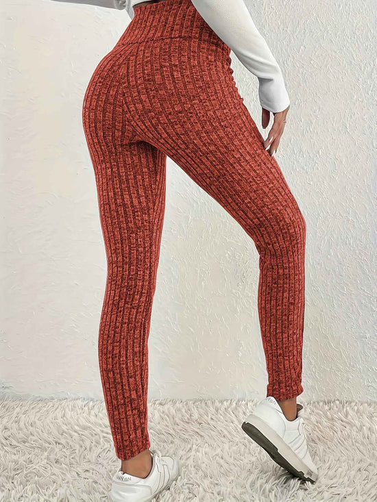 1pc Plus Size High Waist Solid Color Knit Leggings, Casual Stretchy Slimming Tights for Women, Polyester Knitted Fabric, Autumn/Winter Season
