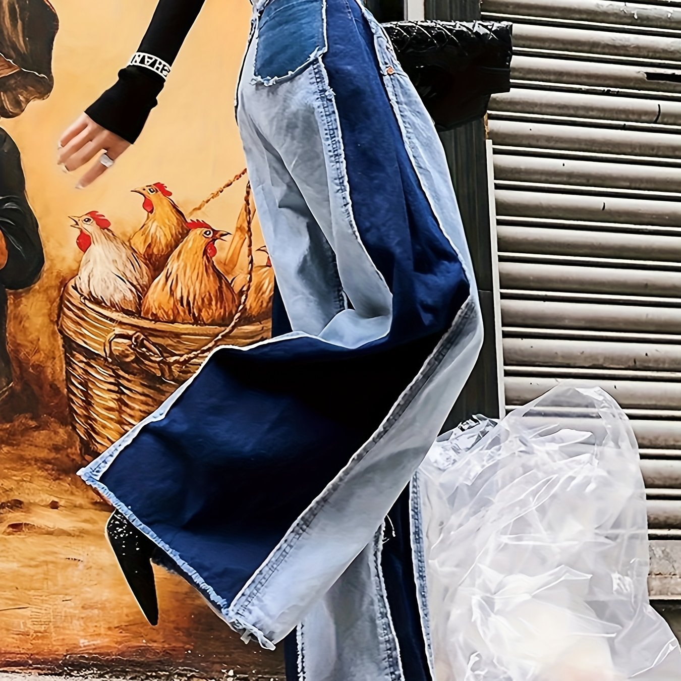 Women'S High Waisted Spliced Color Raw Edge Design Jeans - SS69 