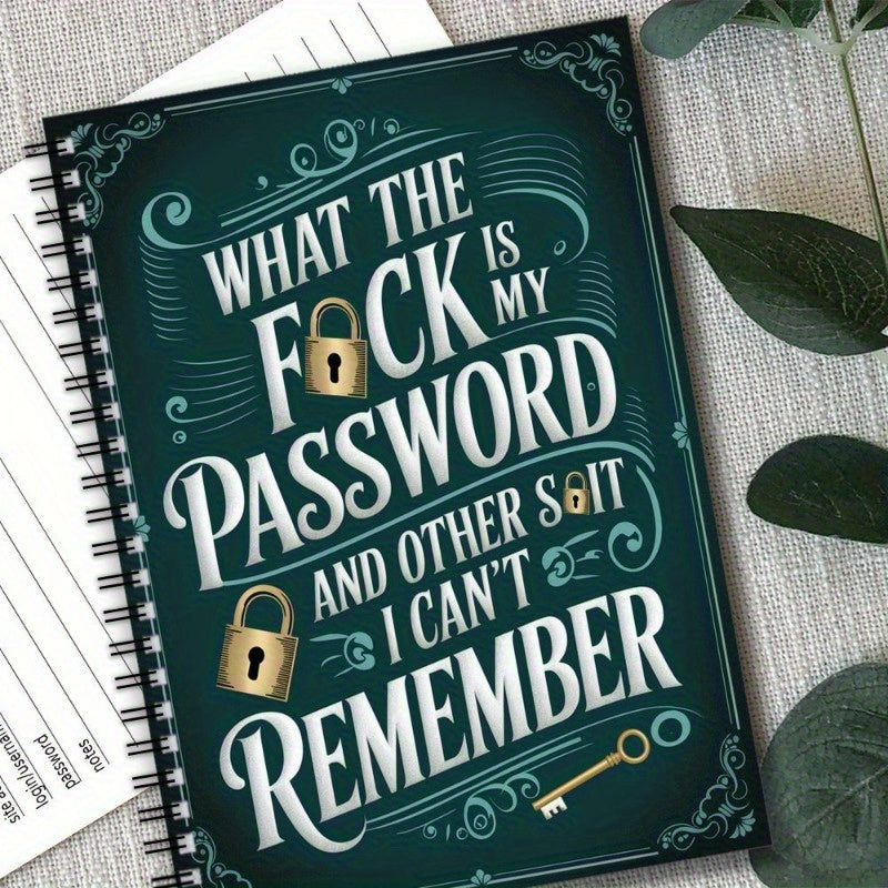 1 Fun Spiral Password Notebook with Green Green Cover and Golden Key Design -70 pages, suitable for secure internet and computer login, username and password - home, office or scrapbook SS69