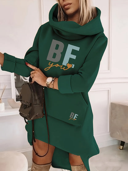 Women's Fashion Hooded Tunic Dress, 100% Polyester Knit Fabric, Geometric Pattern, Applique Detail, for Spring/Summer/Fall SS69