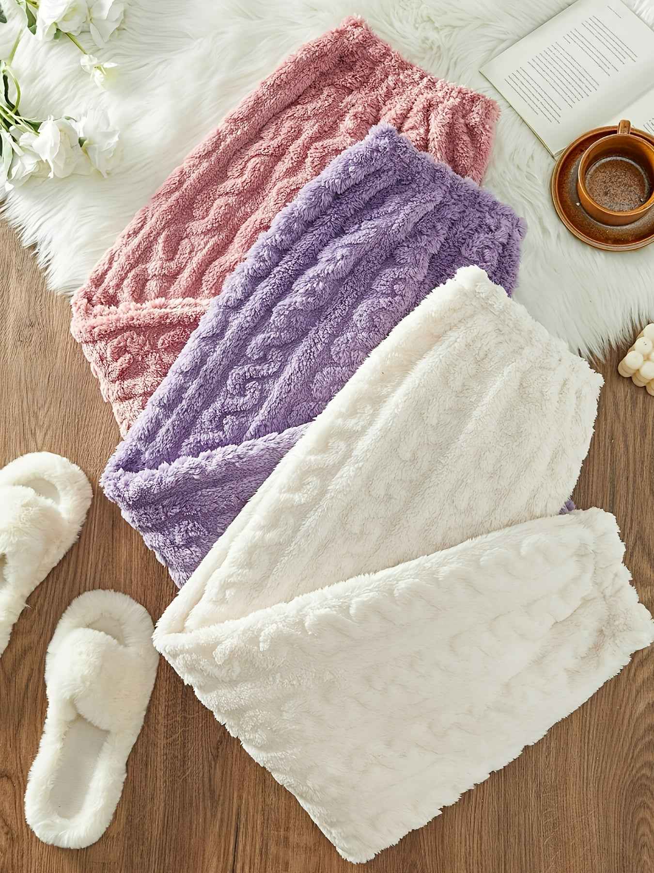 Plus Size Three-Pack Autumn/Winter Plush Jacquard Women's Loose Casual Lounge Pants