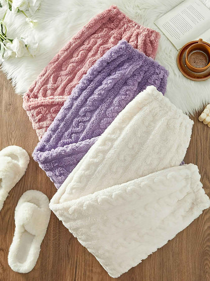 Plus Size Three-Pack Autumn/Winter Plush Jacquard Women's Loose Casual Lounge Pants