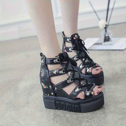 Women'S Chunky Platform Sandals - Slip-On High Heels with Lace-Up Back Zipper Closure, Non-Slip Platform Sole, Cushioned Insole - White Synthetic Cover Shoes for Parties, Weddings, Everyday - All-Day Comfort & Stability, Chun