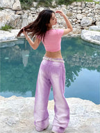 Women's 3pcs Novelty Pants, Macaron Color, 2025 Fall/winter New Arrival, High-waisted Straight-leg Jeans, And Loose Fit, Extremely Versatile, Comfortable And Body-hugging, Suitable for s And Casual Occasions