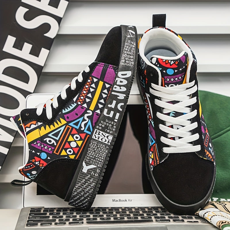 1 Pair of Unisex Casual Sports Shoes for Couples, Featuring Trendy Pattern Design, Slip-Resistant And Durable High-Top Skate Shoes, Suitable for Students to Wear in All Seasons. SS69