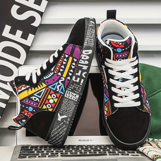 1 Pair of Unisex Casual Sports Shoes for Couples, Featuring Trendy Pattern Design, Slip-Resistant And Durable High-Top Skate Shoes, Suitable for Students to Wear in All Seasons. SS69