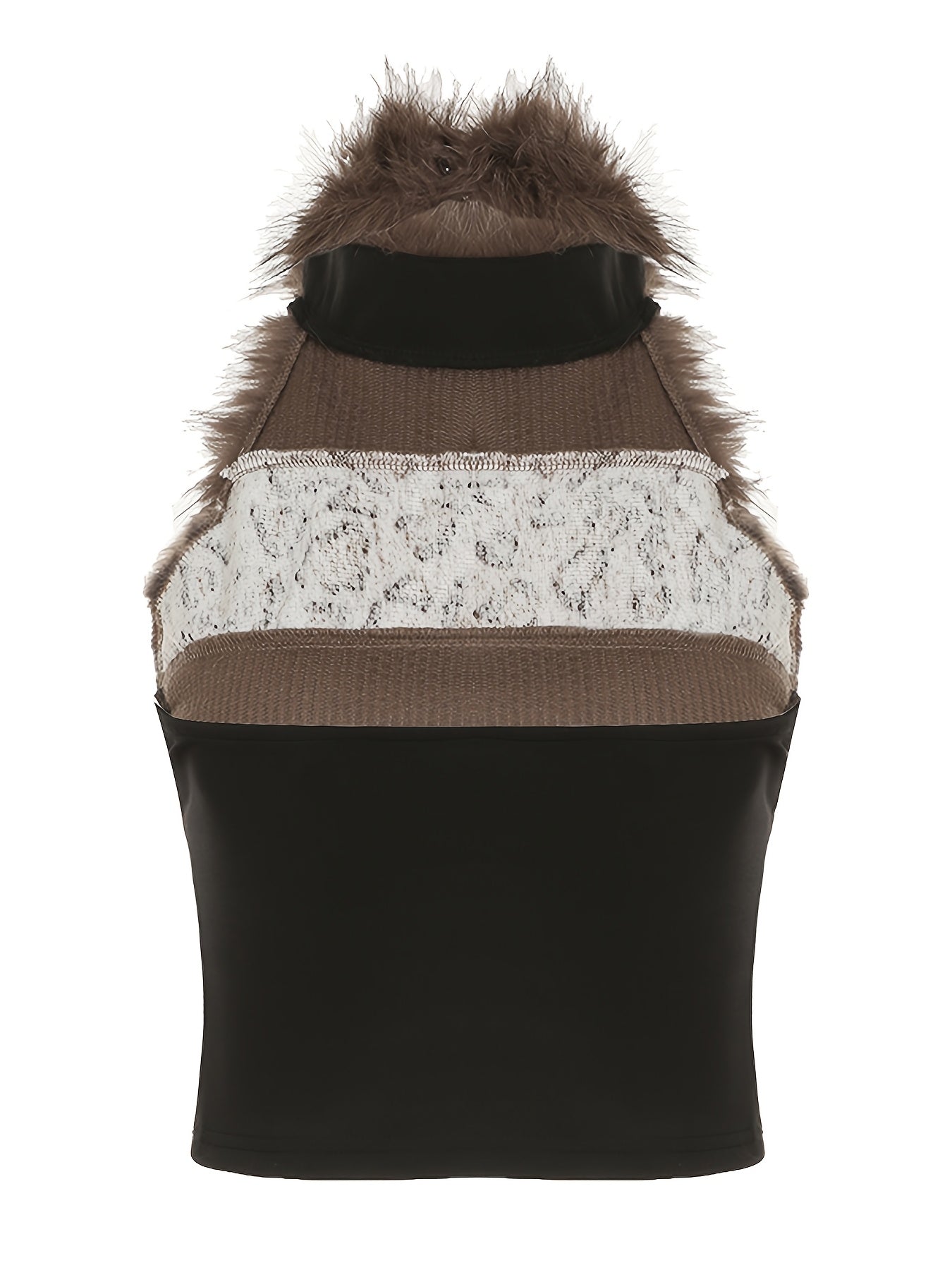 Retro Furry Patchwork Leopard Print Color-Blocked High-Neck Crop Top, Sleeveless And Sexy Backless, Inspired by Japanese And Korean Street Fashion. SS69