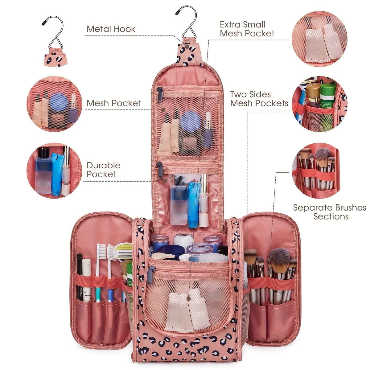 Travel Bag for Toiletries Cosmetic Bags for Women Hanging Toiletry Bag Multi-compartment Makeup Bag Organizer Bag for Essentials Accessories Makeup Bag for Cruise Essential Items Christmas Gift