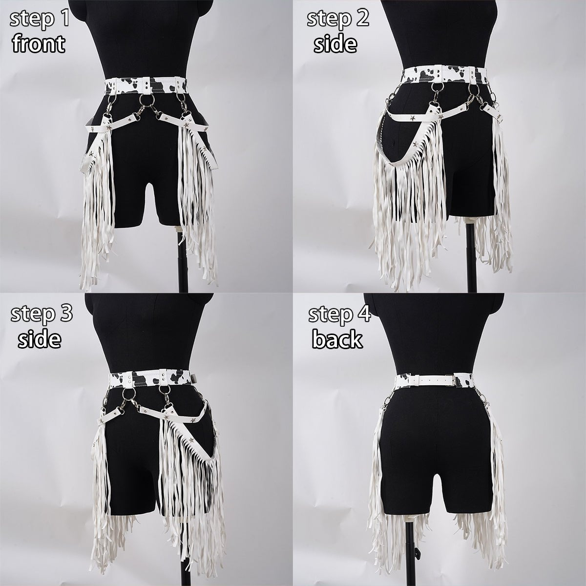 [Faux Leather Belt with Tassels] Western Adjustable Faux Leather Belt with Tassels - Suitable for Rodeo - Themed Outfits and Accessories for Women - SS69