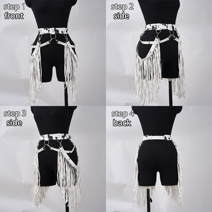 [Faux Leather Belt with Tassels] Western Adjustable Faux Leather Belt with Tassels - Suitable for Rodeo - Themed Outfits and Accessories for Women - SS69