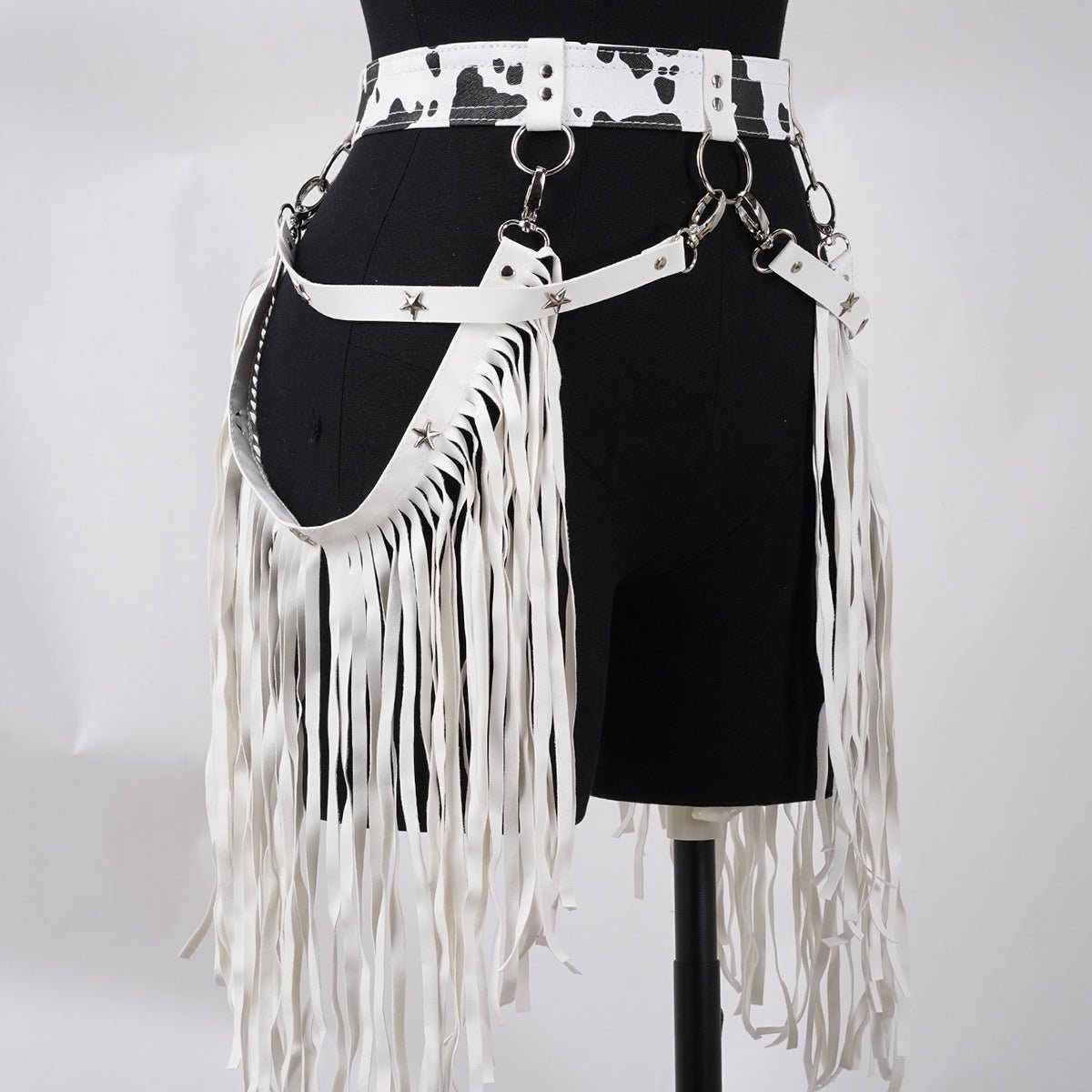 [Faux Leather Belt with Tassels] Western Adjustable Faux Leather Belt with Tassels - Suitable for Rodeo - Themed Outfits and Accessories for Women - SS69