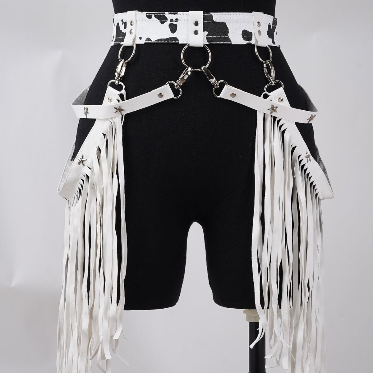 [Faux Leather Belt with Tassels] Western Adjustable Faux Leather Belt with Tassels - Suitable for Rodeo - Themed Outfits and Accessories for Women - SS69