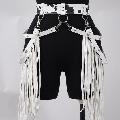 [Faux Leather Belt with Tassels] Western Adjustable Faux Leather Belt with Tassels - Suitable for Rodeo - Themed Outfits and Accessories for Women - SS69