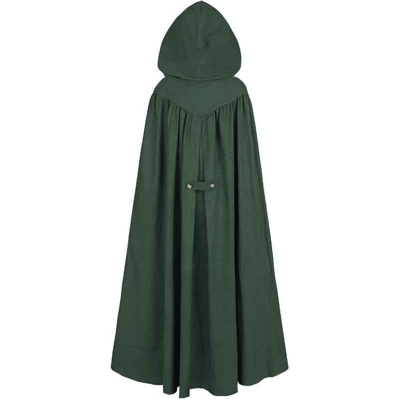 Medieval-Style Hooded Cape Costume, Celtic Knot & Satin Trim, Adjustable Tie-Front Closure, Renaissance Faire Outfit for Renaissance Festival Cosplay Themed Parties, Beige Pink Dark Green Burgundy