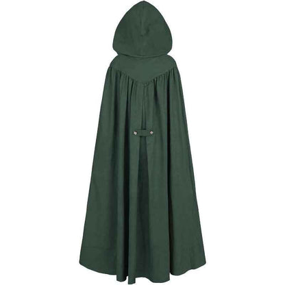 Medieval-Style Hooded Cape Costume, Celtic Knot & Satin Trim, Adjustable Tie-Front Closure, Renaissance Faire Outfit for Renaissance Festival Cosplay Themed Parties, Beige Pink Dark Green Burgundy