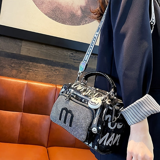 Spacious Rhinestone-Embellished Glamorous Women's Backpack - Adjustable Strap, Multi-Pocket Design, Comfort Grip Handle Crossbody Satchel for Special Occasions SS69