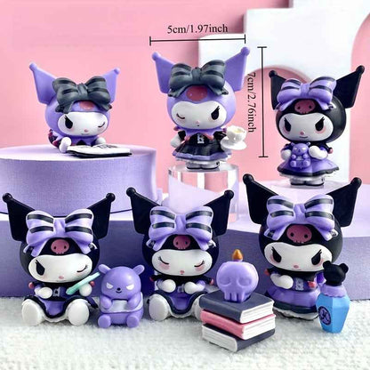 [Sanrio Kuromi Figures] Sanrio 6pcs Kuromi Figure Set - PVC Collectible Figures with Expressive Eyes, Dynamic Poses & Base - Perfect for Office, Home, Car Decor - Valentine's Day, Birthday Gifts, Playful Design, Detailed Scul