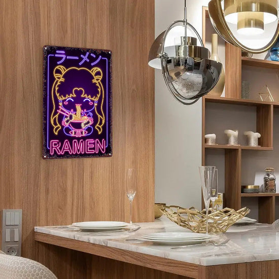 1pc Retro Japanese Ramen Girl Neon Sign - Contemporary Metal Wall Art, Multipurpose Decor for Bar, Cafe, Beach House & Backyard, No Electricity Needed, Easy Mounting, Anime Room Decor SS69
