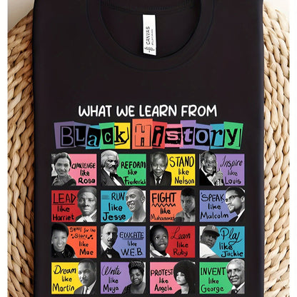 Black History Month T-Shirt - Inspirational Leaders Graphic Tee, Casual Crew Neck, Short Sleeve, 180g/㎡, Women's Educational Apparel SS69 12.69 Black / XXL
