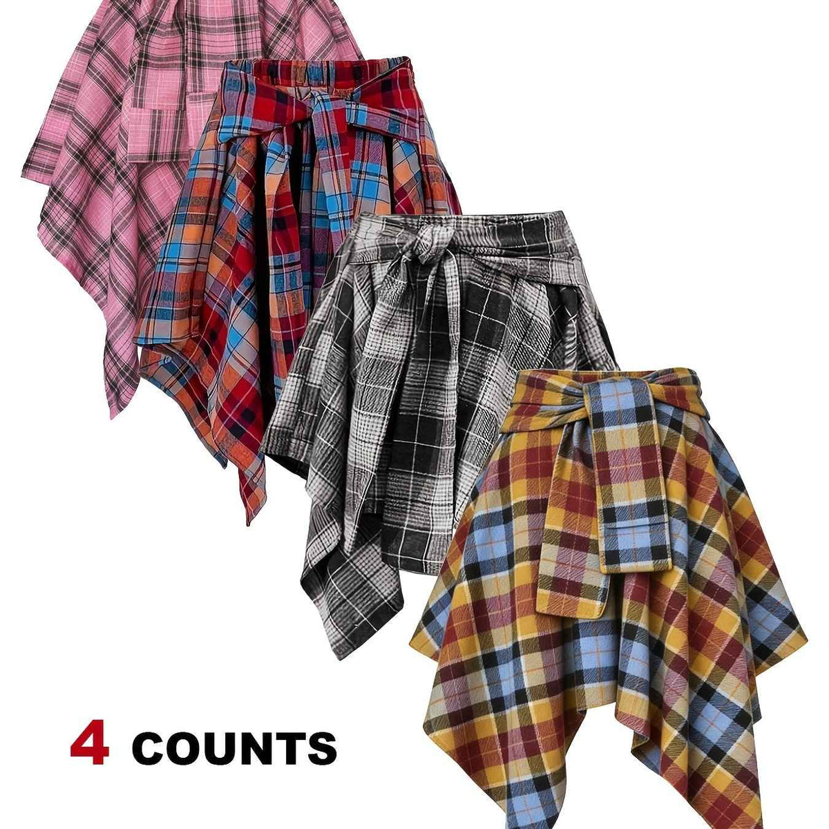 Plus Size - Plus Size - 4-Pack Plus Size Pleated Plaid Skirt | Women High Waist A-Line Elastic Waist Midi Skirt Casual Vintage Checkered Skirt With Slight Stretch Fabric