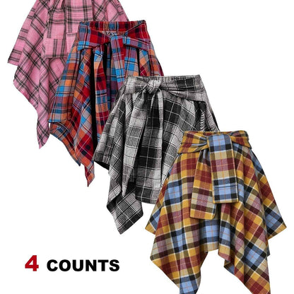 Plus Size - Plus Size - 4-Pack Plus Size Pleated Plaid Skirt | Women High Waist A-Line Elastic Waist Midi Skirt Casual Vintage Checkered Skirt With Slight Stretch Fabric