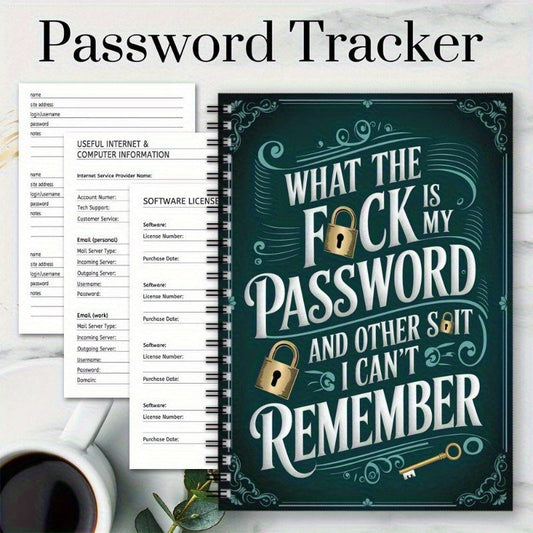 1 Fun Spiral Password Notebook with Green Green Cover and Golden Key Design -70 pages, suitable for secure internet and computer login, username and password - home, office or scrapbook SS69