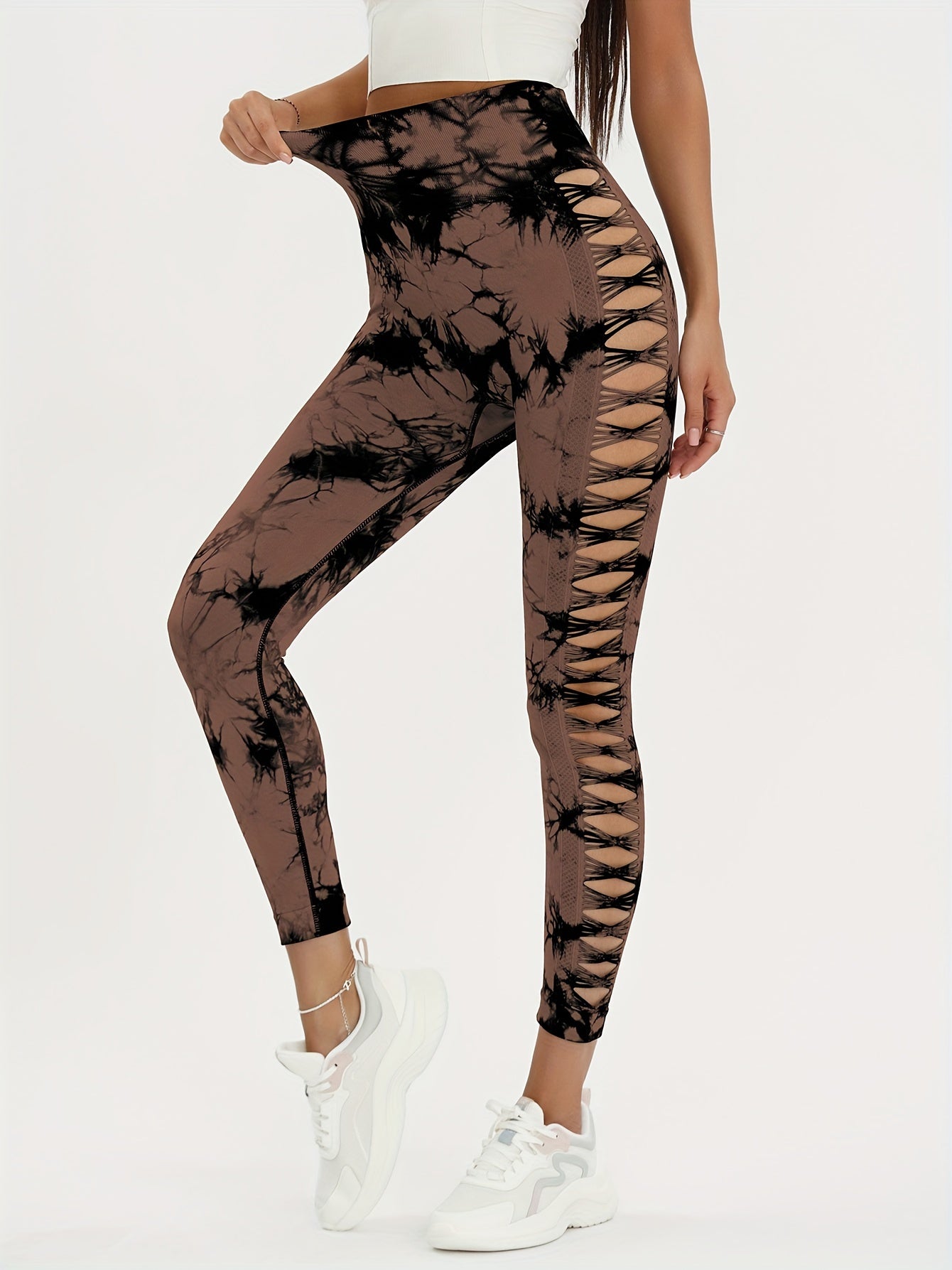 Seamless Lady Tie-Dye Yoga Pants, Side Hollow Butt Lift Workout Fitness Tights, Jogging Sports Leggings, Gym Clothing - SS69