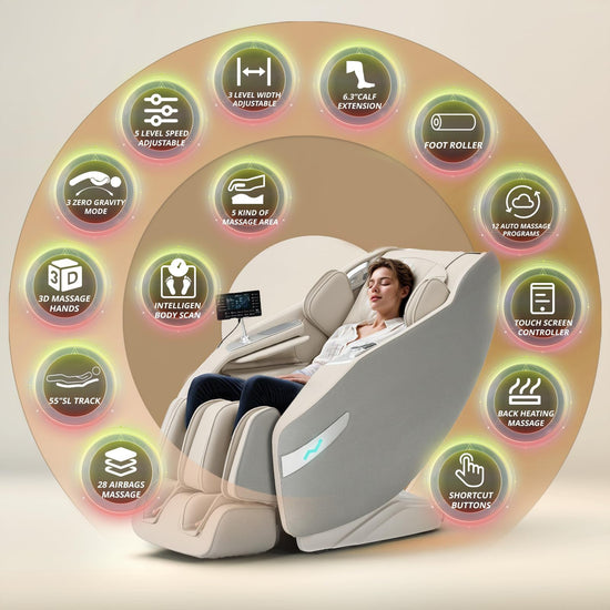 3D Massage Chair Full Body Zero Gravity Recliner - with Heated Heat, 12 Auto Massage Modes, Shiatsu Foot Massage, with 55