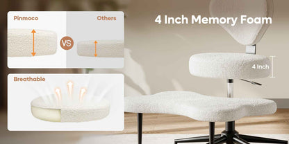 Ergonomic Cross Legged Office Chair | 360° Swivel, Adjustable Height, Lumbar Support, Velvet and PU Leather Black, Stainless Steel Frame, Memory Foam, Perfect Christmas Gift for Fidgety Sitters and Yoga Lover.