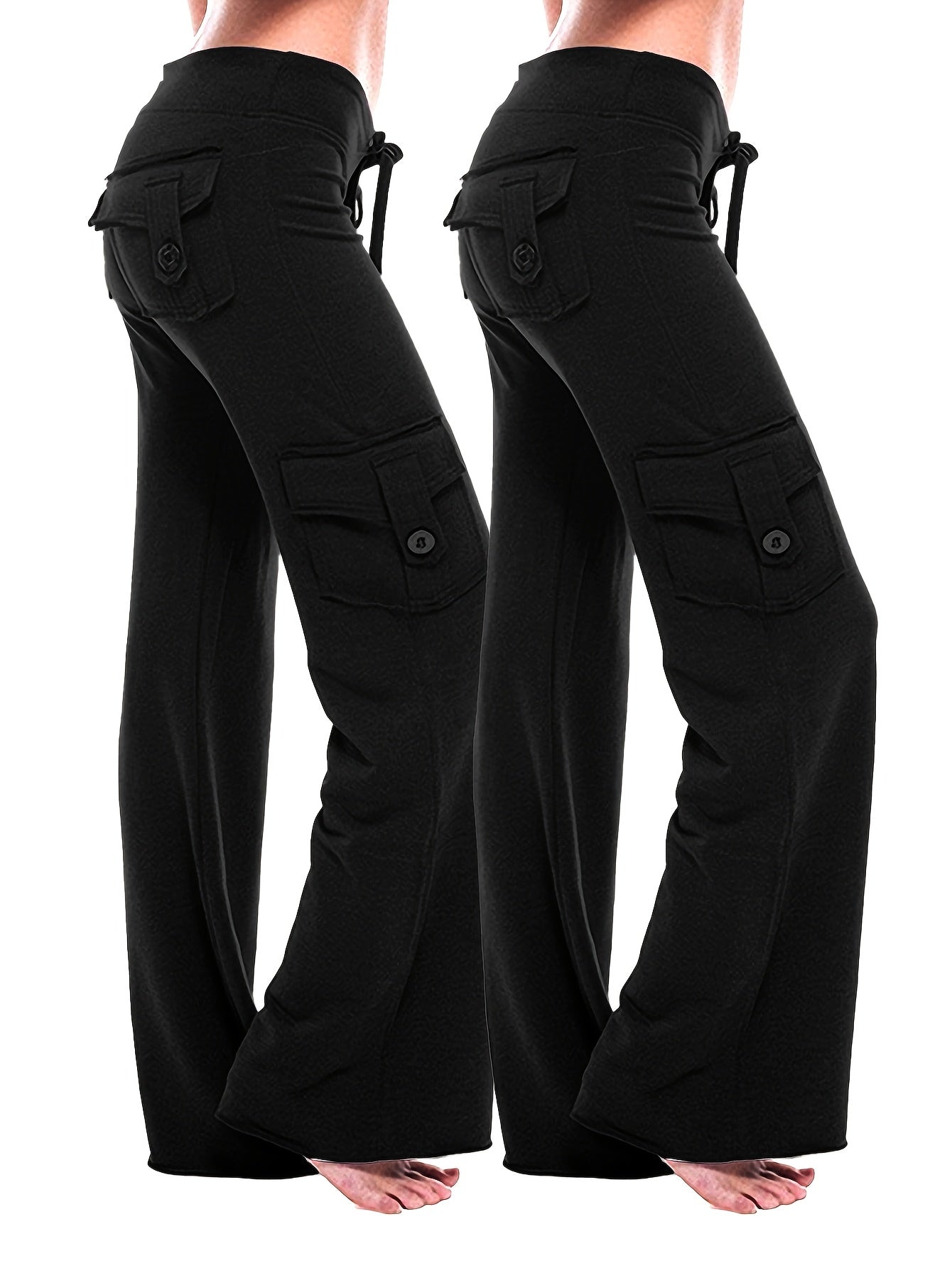 2-Pack Women'S Harem Yoga Pants, Polyester Knit Fabric with Elastane, Solid Color, Pocket Detail, Medium Stretch, Long Length, Sports Style, Breathable Comfort for Spring/Summer/Fall SS69