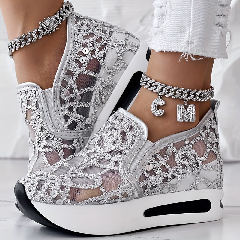 [Abstract Sneakers] Casual Abstract Print Wedge Sneakers | Side Lace-up - Without Anklet SS69