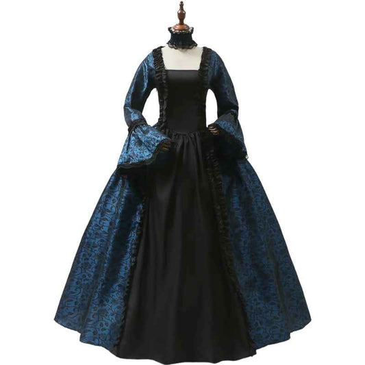 [Vintage Medieval Dress] Vintage Medieval Dress for Women - Victorian Gown with Intricate Lace Detailing, Long Sleeves & Ruffled Neckline, Perfect for Themed Parties, Stage Performances & Cosplay Events