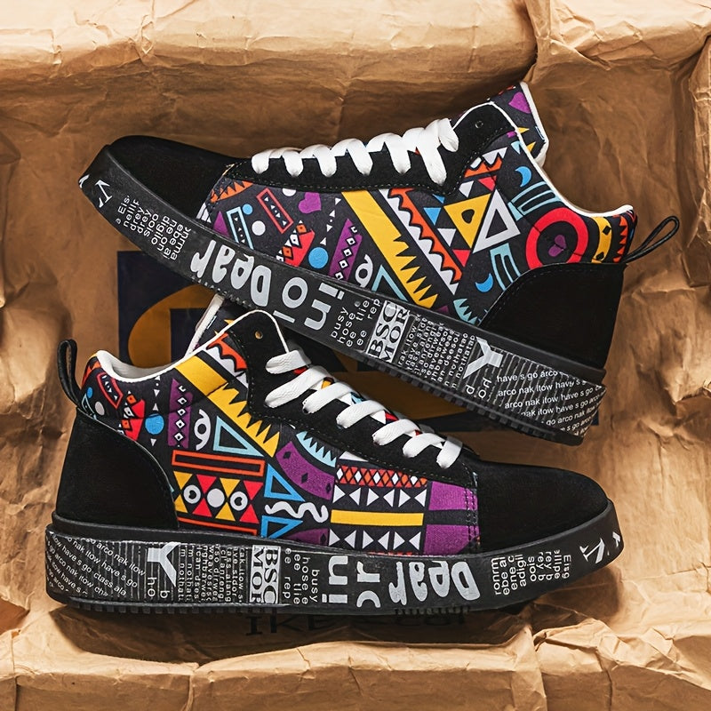 1 Pair of Unisex Casual Sports Shoes for Couples, Featuring Trendy Pattern Design, Slip-Resistant And Durable High-Top Skate Shoes, Suitable for Students to Wear in All Seasons. SS69