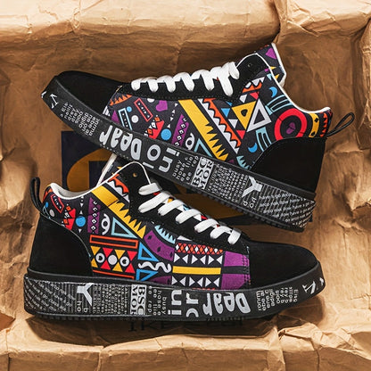 1 Pair of Unisex Casual Sports Shoes for Couples, Featuring Trendy Pattern Design, Slip-Resistant And Durable High-Top Skate Shoes, Suitable for Students to Wear in All Seasons. SS69