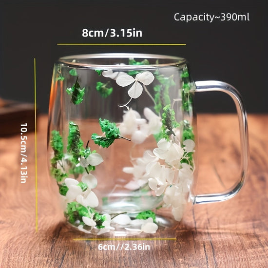 1pc Innovative Double Glass with Real Dry Flowers-High Borosilicate Glass, Suitable for Coffee and Tea-Ideal for Home, Office or Bar Use. SS69 12.69 Spring Recovery / 13.19oz/390ml