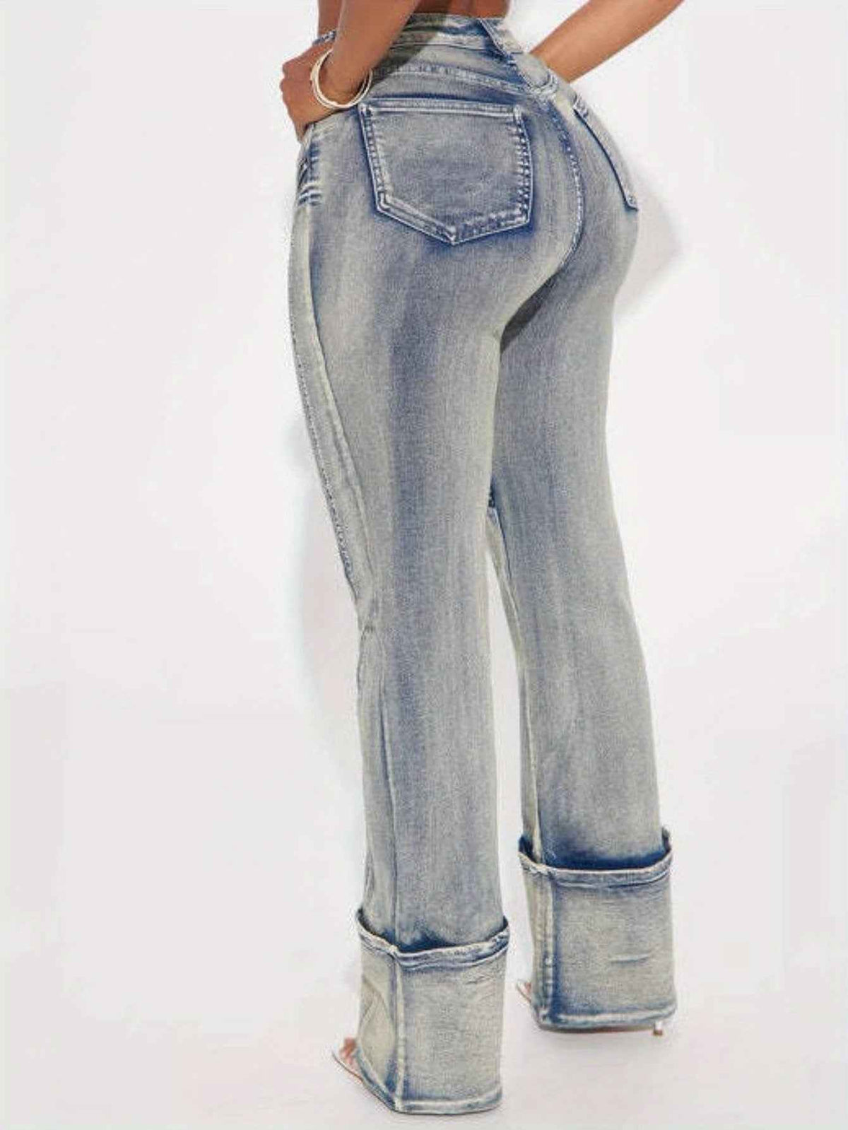 High-Waisted Wide-Leg Bell-Bottom Jeans - -Washed Vintage Blue Pants with Zipper Closure, Beltless Design & Relaxed Fit (No Belt Included) | Hand Washable Casual to Semi-Formal Wear, Spring/Fall Outfits ( West Style