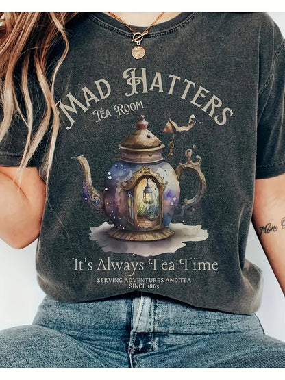 A Family in a Kettle, Letter Pattern Print Round Neck Casual Sports Short Sleeved T-Shirt Fashionable Women'S Clothing SS69