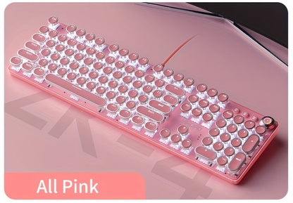 YINDIAO Pink Mechanical Keyboard with Cherry Switches - Retro Punk Design, Backlit Gaming Keyboard for Office & Home Use, Office Keyboard | Pink Keyboard | Nonslip Texture SS69