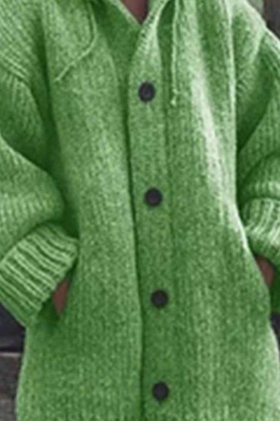 Plus Size, Plus Size Elegant Hooded Cardigan Jacket - 100% Winter Sweater Coat with Front Button Closure, Hooded Long Sweater Jacket Suitable for Fall/Winter, Brown/Navy/Red - Casual & Formal Wear, Machine Washable Cozy Outer