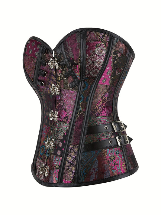 [1pc Steampunk Gothic Corset] 1pc Vintage Gothic Steampunk Corset for Women, Polyester Woven Fabric, 280g/m², Lace-Up Back, Court Style, Adult Slimming Waist Cincher, Halloween Costume Accessory SS69