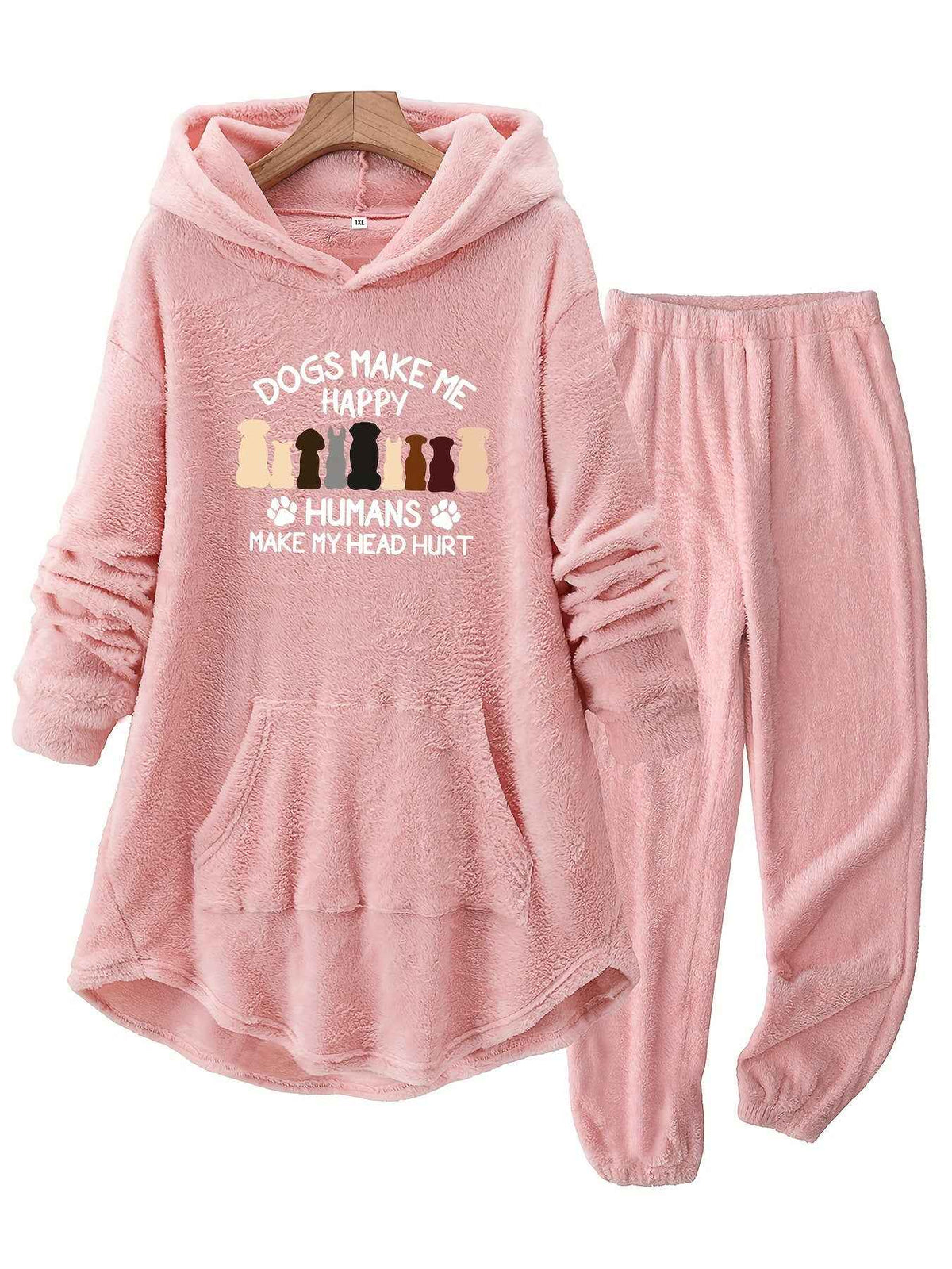 Plus Size - A Group of Dogs with a Letter Print on The Back, Featuring a Thick Fleece Set for Plus-Size Women'S Autumn And Winter Loungewear.