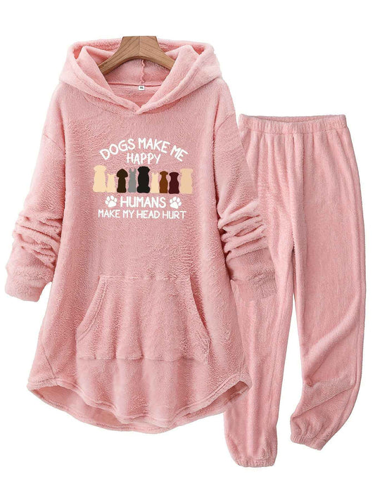 Plus Size - A Group of Dogs with a Letter Print on The Back, Featuring a Thick Fleece Set for Plus-Size Women'S Autumn And Winter Loungewear.