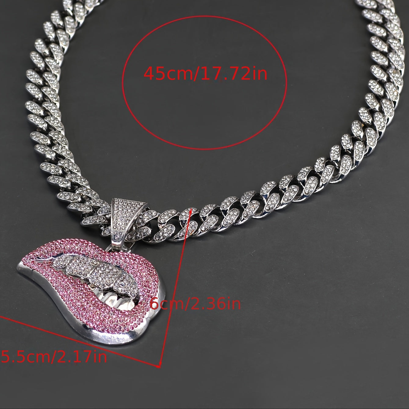 Shiny Lips Pendant Necklace - Unisex Hip-Hop Ice Cuban Link Miami Necklace, 1 Piece SS69